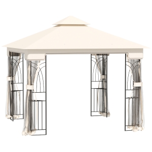 Outsunny Gartenpavillon mit Doppeldach und Eckregalen, Cremeweiß, 3 x 3 m