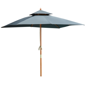 Outsunny Ombrellone da Giardino 3x3m con 8 Stecche in Bamboo e Copertura Parasole a 2 Livelli, Grigio
