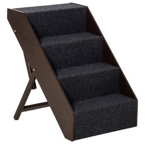 PawHut Foldable 4-Step Pet Stair with Adjustable Height Felt Fabric