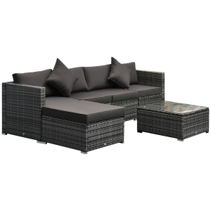 Outsunny 6 Piece Outdoor Patio PE Rattan Wicker Sectional Sofa Deluxe Furniture Set