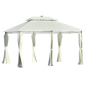Outsunny Gartenpavillon 4 x 3m Pavillon Gartenzelt Festzelt Partyzelt mit LED Licht Stahl Polyester Cremeweiß