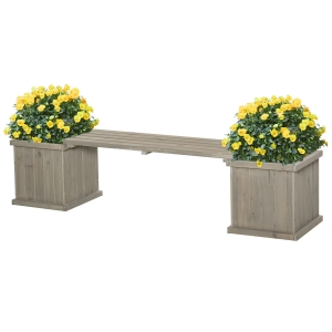 Outsunny Wooden Garden Planter & Bench Combination Garden Raised Bed Patio Park Grey 176 x 38 x 40 cm