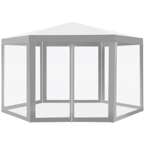 Outsunny Tonnelle Blanc et Beige 6 Parois Moustiquaires 1,97 x 1,95 x 2,5 m