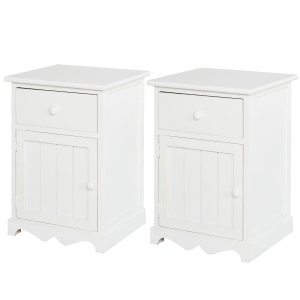 Homcom Set 2 Comodini in Legno di Paulonia Bianco con 1 Cassetto e 1 Antina in Stile Rétro