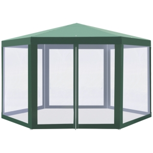 Outsunny Tonnelle Barnum Hexagonale Vert et Blanc 400 x 350 x 250 cm