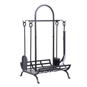 Outsunny Serviteur de cheminée - porte bûches - range bûches multi accessoires dim. 45L x 40l x 78H cm métal noir