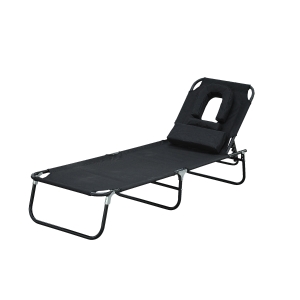 HOMCOM Transat de Jardin Chaise Longue Pliante Bain de Soleil pour Lecture Noir