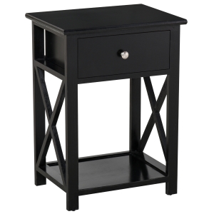 Table de chevet style cosy avec croix latérales tiroir et étagère bois MDF