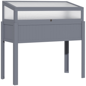 Outsunny 2-in1-Gewächshaus und Hochbeet, Gehäuse aus Polycarbonat, Grau, 120 x 54 x 112/122 cm