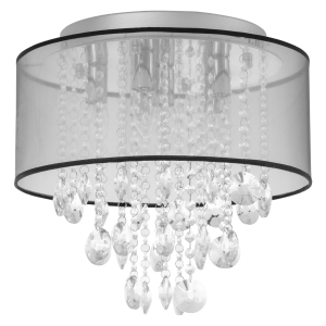 HOMCOM Lampadario a Soffitto Moderno con Gocce in Cristallo e Paralume in Tessuto - Argento