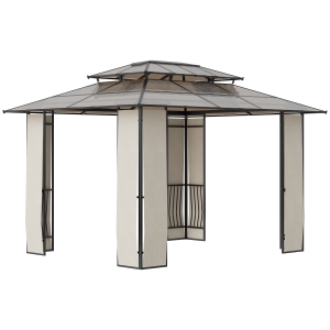 Outsunny Pavillon mit Dach aus Polycarbonatplatten, Braun, 3,65 x 3 x 2,75 m
