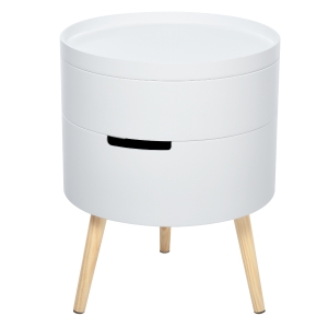 HOMCOM Table basse - table de chevet avec 2 compartiments de rangement - table d'appoint bout de canapé plateau MDF - dim. Ø 38 x 48 cm - blanc