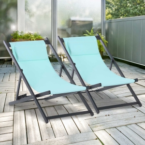 Outsunny set 2 sezlonguri pliabile, 96.35x58x91.5cm, albastru