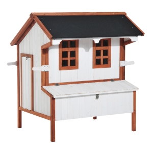 PawHut Pollaio da giardino per Galline in Legno Bianco Crema, Marrone 120x96x123cm