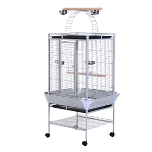 PawHut Voliera per Uccelli con Ruote Altezza 160cm Vaschette per Cibo e Trespoli