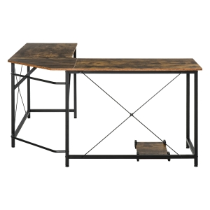 Bureau d'angle informatique design industriel aspect vieux bois métal noir