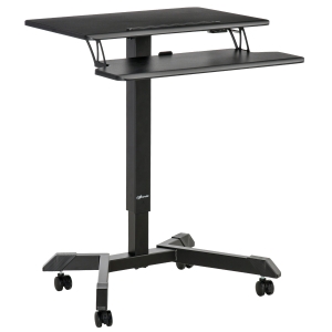 Bureau assis debout sur roulettes hauteur réglable acier MDF noir