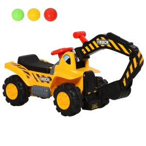 Homcom Escavatore Giocattolo per Bambini con Braccio Mobile Canestro e Palline Colorate Giallo e Nero
