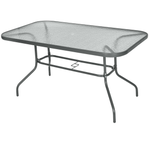 Outsunny Aquatex Glass Garden Table Curved Metal Frame Parasol Hole 4 Legs Outdoor Grey