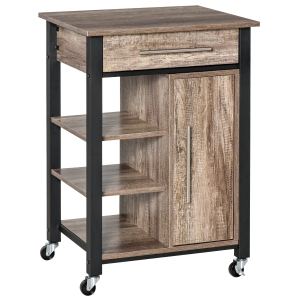 HOMCOM Carrello da Cucina Portavivande con Ruote, Legno Truciolato, 60x50x84.5cm, Marrone