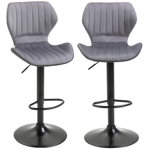 HOMCOM Set 2 Sgabelli da Bar Effetto Velluto, Girevoli con Altezza Regolabile e Poggiapiedi, Grigio