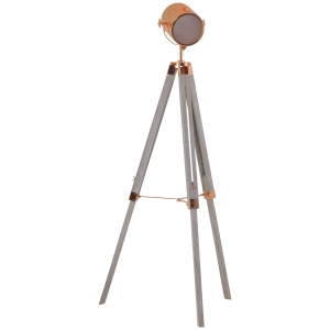 HOMCOM Industrial Tripod Floor Lamp, Nautical Searchlight with Adjustable Height, Wood Legs, E12 Lamp Base for Living Room, Bedroom, Grey and Rose Gold