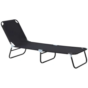 Outsunny Folding Sun Lounger with Adjustable Backrest, Portable Recliner for Poolside & Sunbathing, Black