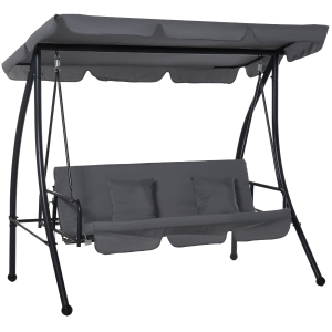 Outsunny 2-in-1 Patio Swing Chair 3 Seater Hammock Cushion Bed Tilt Canopy Garden Grey