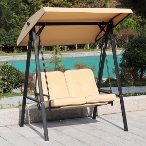 Outsunny Dondolo da Giardino a 2 Posti con Tetto Regolabile Struttura in Acciaio, 138 x 106 x 174cm