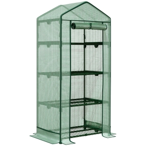 Outsunny Mini-Gewächshaus mit Folienabdeckung und 4 Regalböden, Grün, 69 x 49 x 158 cm