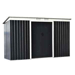 Abri de jardin portes verrouillables tôle d'acier gris noir