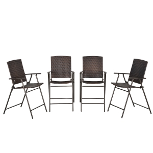 Outsunny Lot de 4 tabourets de bar pliable style colonial résine tressée chocolat