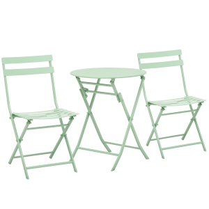 Outsunny 3 Pieces Patio Bistro Conversation Coffee Set Foldable Garden Table & Chair for Outdoor Yard Porch Poolside Balcony Green