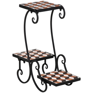 Outsunny 3-Tier Mosaic Flower Stand Plant Holder Display Rack Top Metal Base Indoor Outdoor for Patio Garden