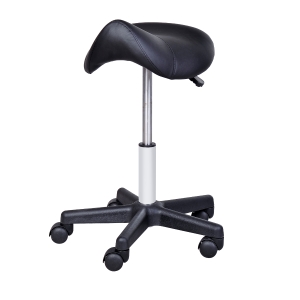 HOMCOM PU Leather Height Adjustable Rotating Drawing Work SPA Medical Salon Chair Saddle Stool Black