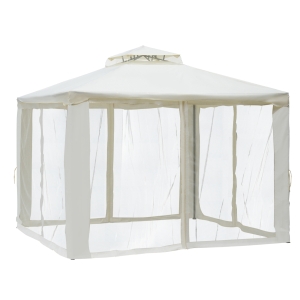 Outsunny 3x3m 2-Tier Polyester Draped Outdoor Garden Gazebo Cream White