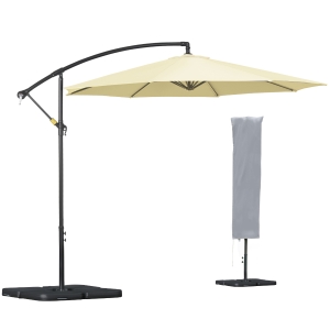 Outsunny 3(m) Garden Parasol Sun Shade Banana Umbrella Cantilever with Crank Handle, Cross Base Beige