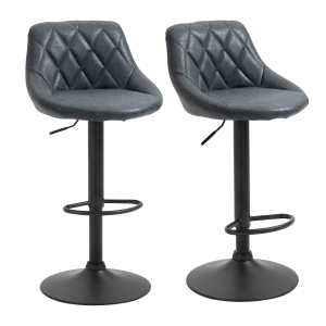 HOMCOM Conjunto de 2 Taburetes de Bar Giratorios con Altura Regulable Sillas Altas Modernas de Comedor con Base Redonda y Reposapiés 51,5x48x83-104 cm Negro