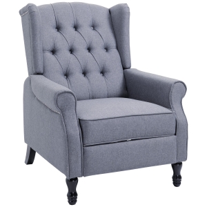 HOMCOM 160° Reclining Armchair Single Sofa Chair w/ Retractable Footrest in Linen Light Grey