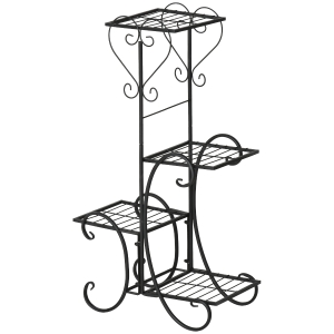 Outsunny Blumenregal aus Metall 4 Ebenen Schwarz 45 x 24,5 x 80 cm