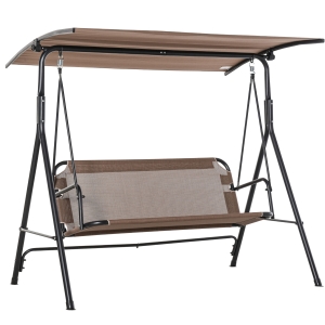 Outsunny Columpio de Jardín de 2 Plazas Silla Balancín con Parasol Techo Ajustable en Ángulo Terraza Balcón Exterior Carga 200 kg 172x110x155 cm Marrón