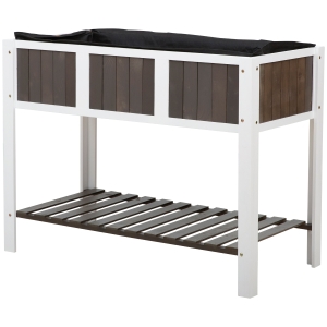 Outsunny Wooden Planter Raised Elevated Garden Bed with Shelf Solid Wood Outdoor/Indoor