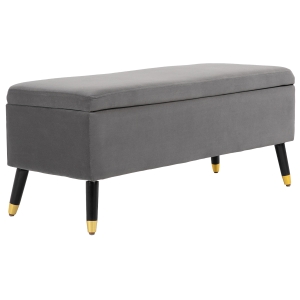 HOMCOM Banco de Almacenaje con Tapa Taburete Puff Tapizado en Terciopelo con Asiento Acolchado y Patas de Madera para Dormitorio Entrada 110x43x45 cm Gris