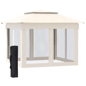 Outsunny Faltpavillon mit Seitenwänden, Cremeweiß, 3,25 x 3,25 m