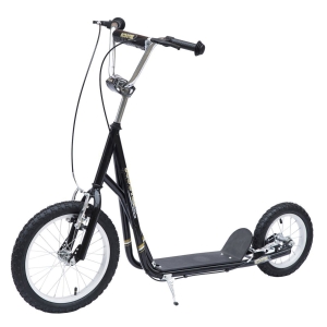 HOMCOM Kinderroller mit Bremsen 16/12 Zoll Scooter Tretroller Cityroller Kinder Roller Kickboard für 5+ Jahre Kinder Schwarz 135 x 58 x 92-100 cm