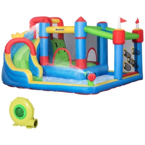 Outsunny 5 in 1 Kids Bounce Castle Large Castle Style Inflatable House Slide Trampoline Pool Water Gun Climbing Wall with Inflator Carrybag Patches for Kids Age 3-8, 3.9 x 3 x 2m