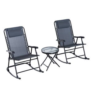 Outsunny Set Tavolino e Sedie da Giardino Pieghevoli e a Dondolo Grigie