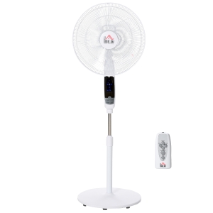 HOMCOM Pedestal Fan 9 Setting 7.5h Timer 85° Oscillation LED Panel Remote Controller