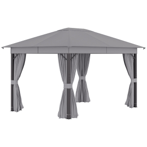 Outsunny Cenador de Jardín 4x3 m Pabellón con Techo de Ventilación 4 Cortinas Laterales con Puerta y 8 Orificio de Drenaje Gazebo de Aluminio para Exterior Patio Fiestas Gris