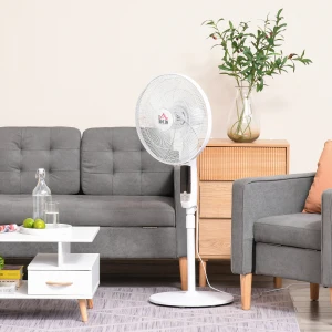 HOMCOM Pedestal Fan 54'' with LED Display, 3 Speeds, 3 Modes, 85 Oscillation, Adjustable Height & Remote Control for Living Room, Black and White